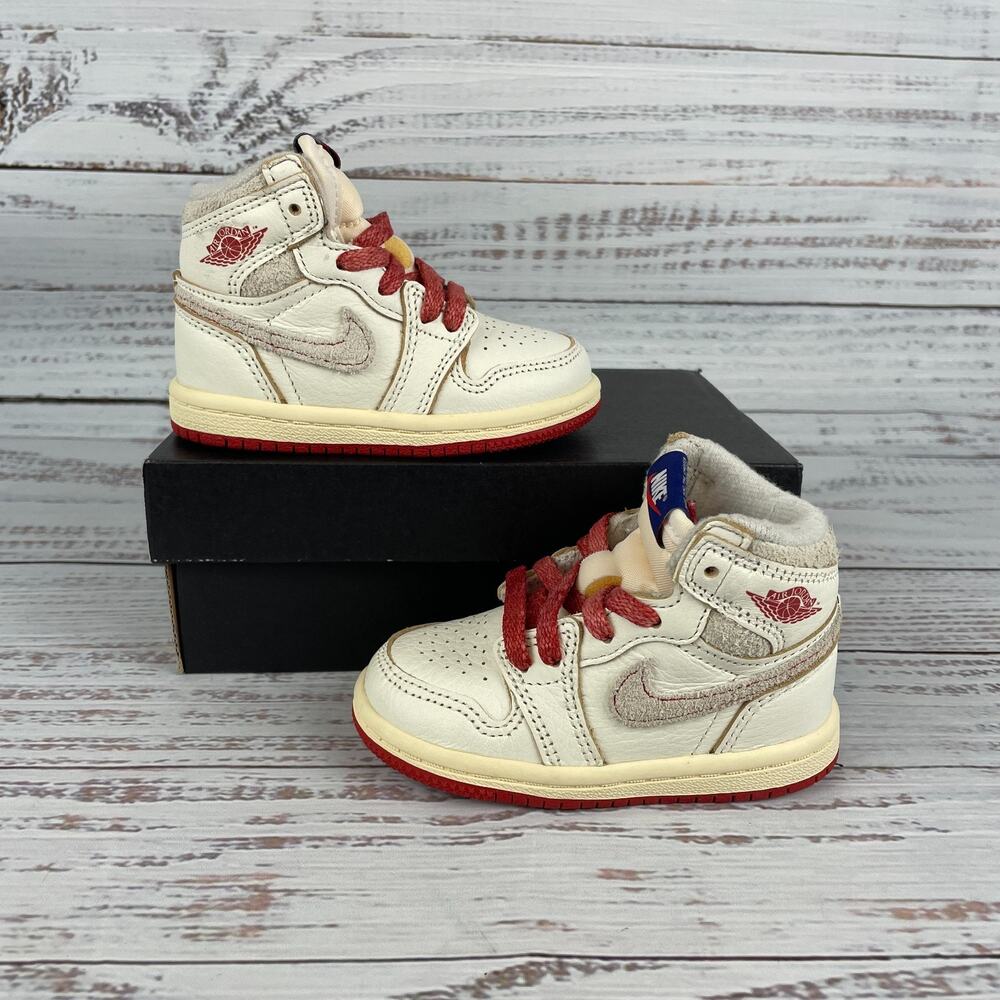 Air Jordan 1 Retro High OG TD Toddler 5C Sneaker Sail Cinnabar Light Bone